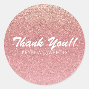 Sprookje Roze Glitter Sweet 16 Party Favor Ronde Sticker