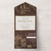 Sprookje thema gouden kasteel op leer all in one uitnodiging (Binnen)