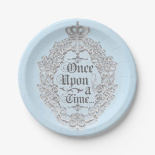 Sprookje Vintage Er was eens blauwe borden Papieren Bordje