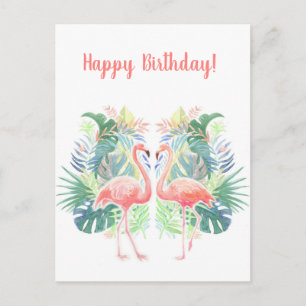 Sprookje Voor Twee Flamingo Tropische Bloem Briefkaart