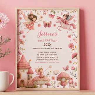 Sprookjes Eerste Verjaardag Roze Tijdscapsule Bord Poster