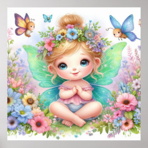 Sprookjes en bloemetjes in sprookjesland pastel wa poster