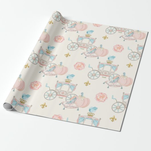 Sprookjes Koets Royal Fleur Goud Blush Ivoor Cadeaupapier (Uitgerold)