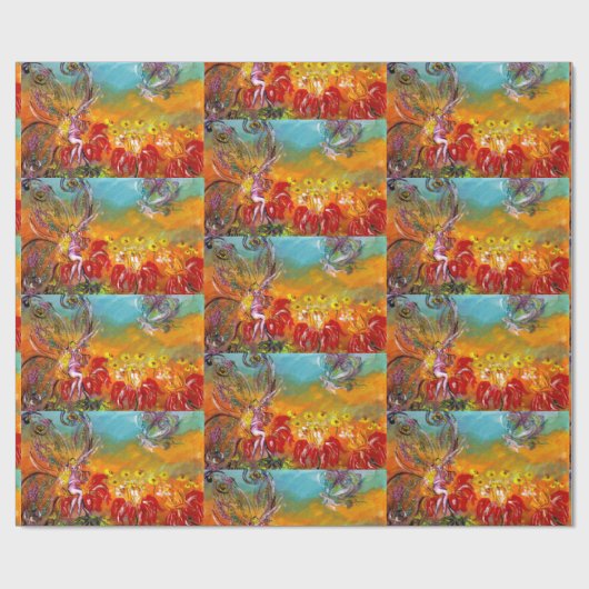 SPROOKJES VAN RODE BLOEMEN Bloemrijke Fantasie Cadeaupapier (Vlak)