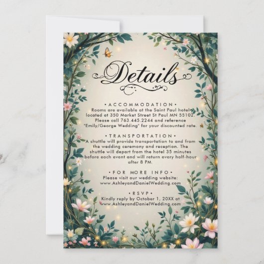 Sprookjesachtig betoverd bos bloemen bos bruiloft kaart (Achterkant)