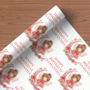 Sprookjesachtig Meisje 1e Verjaardag Magische Roze Cadeaupapier