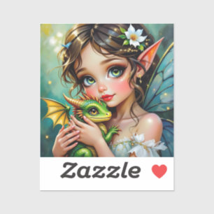 Sprookjesachtig Meisje met Sieraad en Draak Thema Sticker