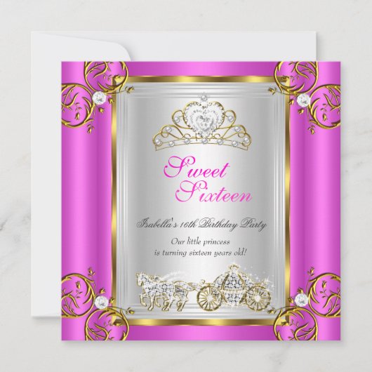 Sprookjesachtig Sweet 16 16e Verjaardag Heet Roze Kaart (Voorkant)