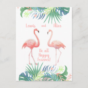 Sprookjesachtig voor twee flamingo's tropische blo briefkaart
