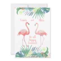 Sprookjesachtig voor twee flamingo's tropische blo