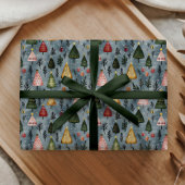 Sprookjesachtig Winter Woud Kerstboom Patroon Cadeaupapier