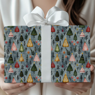 Sprookjesachtig Winter Woud Kerstboom Patroon Cadeaupapier