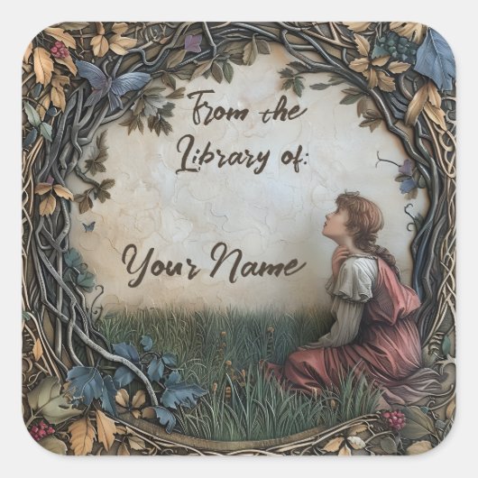 Sprookjesachtige boekenplaat vierkante sticker (Voorkant)