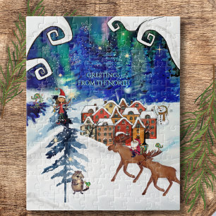 Sprookjesachtige Boreale Lichten & Winterdorp  Legpuzzel