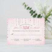 Sprookjesachtige bruiloft roze Sparkles & Crown RSVP Kaartje (Staand voorkant)