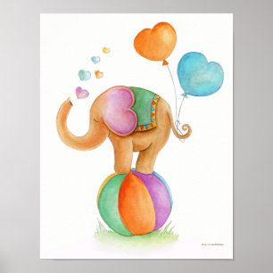 Sprookjesachtige circus olifant op een bal kinderk poster