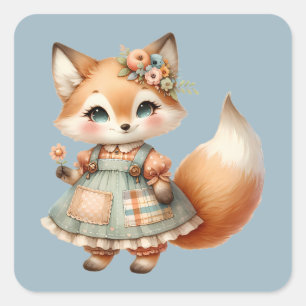 Sprookjesachtige Cottagecore Bloemige Pastel Vos Vierkante Sticker