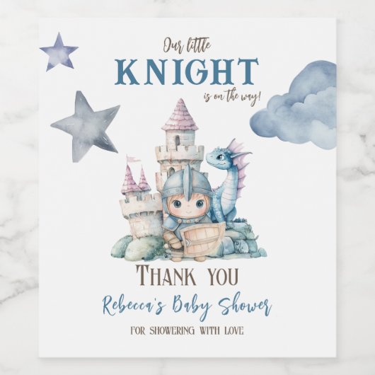 Sprookjesachtige Dromerige Draak Blauw Ridder Baby Wijn Etiket (Enkel label)