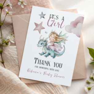 Sprookjesachtige Droom Draak Roze Prinses Baby Sho Bedankkaart