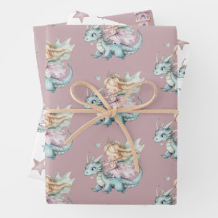 Sprookjesachtige Droom Draak Roze Prinses Baby Sho Inpakpapier Vel