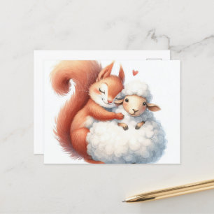 Sprookjesachtige eekhoorn knuffelt een schaap briefkaart