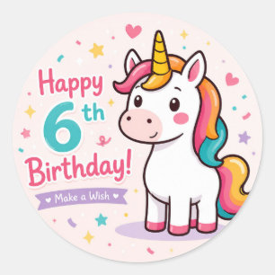 Sprookjesachtige Eenhoorn 6e Verjaardagsmagie Ronde Sticker