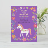 Sprookjesachtige Eenhoorn & Bloemen Uitnodiging  (Staand voorkant)