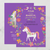 Sprookjesachtige Eenhoorn & Bloemen Uitnodiging  (Voorkant / Achterkant)