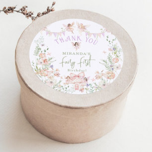 Sprookjesachtige Eerste Verjaardag Pastel Bedankt Ronde Sticker