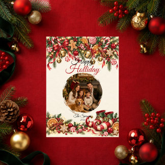 Sprookjesachtige Elf Kerst Familie Portret Feestdagenkaart