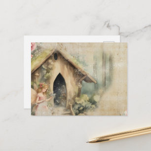 Sprookjesachtige fee en haar tuinhuis vintage wate briefkaart