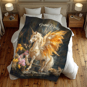 Sprookjesachtige Golden Unicorn Fantasy Fleece Deken