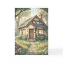 Sprookjesachtige houten cottage-wenskaart – knus