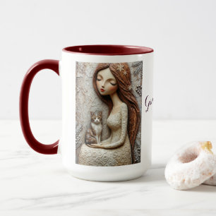 Sprookjesachtige Kerstkat Winter Meisje Kunstmok Mok