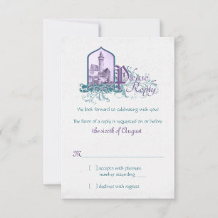 Sprookjesachtige Paarse Blauwgroen Castle Wedding  RSVP Kaartje