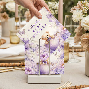 Sprookjesachtige Paarse Teddybeer Baby Shower Servet