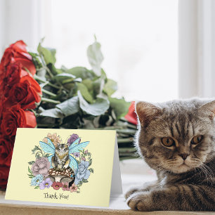 Sprookjesachtige Pastel Tabby Fee Kat Bloemrijke F Bedankkaart