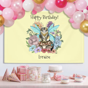 Sprookjesachtige Pastel Tabby Fee Kat Bloemrijke F Spandoek