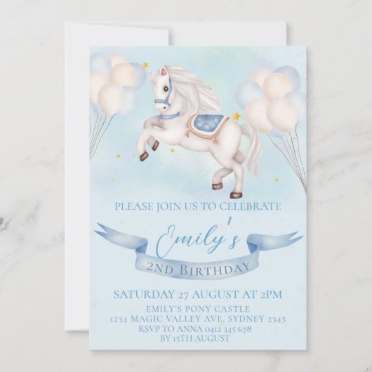 Sprookjesachtige Pony-ballonnen 1e verjaardagsfees Kaart (Voorkant)