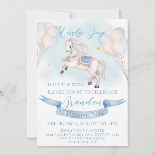 Sprookjesachtige Pony-ballonnen 1e verjaardagsjong Kaart (Voorkant)