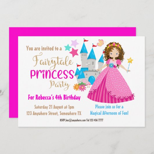 Sprookjesachtige Prinses Bruin Haar Verjaardagsfee Kaart (Voorkant / Achterkant)