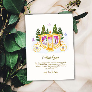 Sprookjesachtige prinsessenkoets babyshower in het bedankkaart