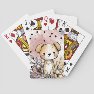 Sprookjesachtige Puppies Bloemrijke Waterverf Kuns Pokerkaarten