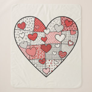 Sprookjesachtige Rode en Roze Patchwork Hart Colla Sherpa Deken