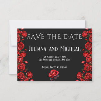 Sprookjesachtige rode rozen bruiloft save the date