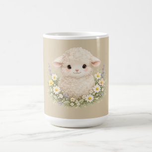 Sprookjesachtige schapen en wilde bloemen voor een koffiemok