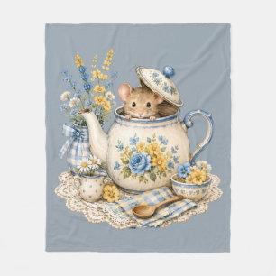 Sprookjesachtige Theepot Muis Cottagecore Bloemen Fleece Deken