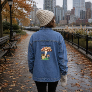 Sprookjesachtige Uil Paddenstoel Regen Douche Blau Denim Jacket