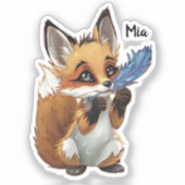 Sprookjesachtige Vos met een Veer Sticker (Voorkant)