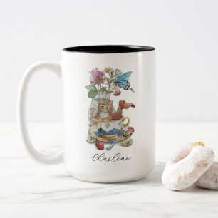 Sprookjesachtige Waterverf Purrmaid Theekop Bloeme Tweekleurige Koffiemok
